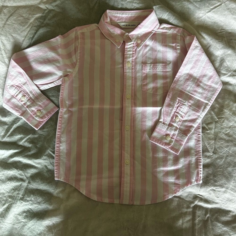Janie andโJack Pink and White Striped Button Down Shirt